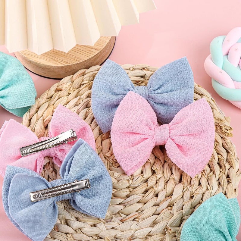 ONENINEDREAM Baby Girls Hair 3'' Bows Clips Set Handmade Bow Hair Clips Hair Accessories Alligator Clip for Babies Infant Toddlers Little Kids 6 PCS Light Blue Aqua Pink - Image 5